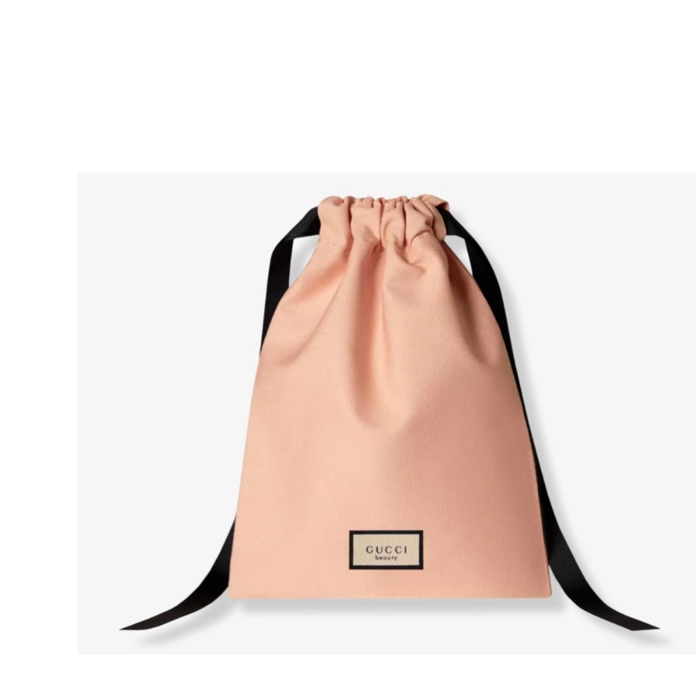 Gucci GWP Peach Floral Lined Bag with Black Closure Ribbons - NEW in package